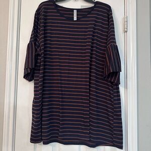 Tickled Teal Navy and Brown Striped Top